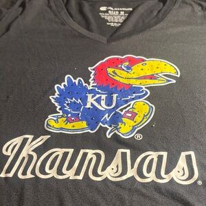 Colosseum Kansas Jayhawks Bedazzled Logo V-Neck Tee